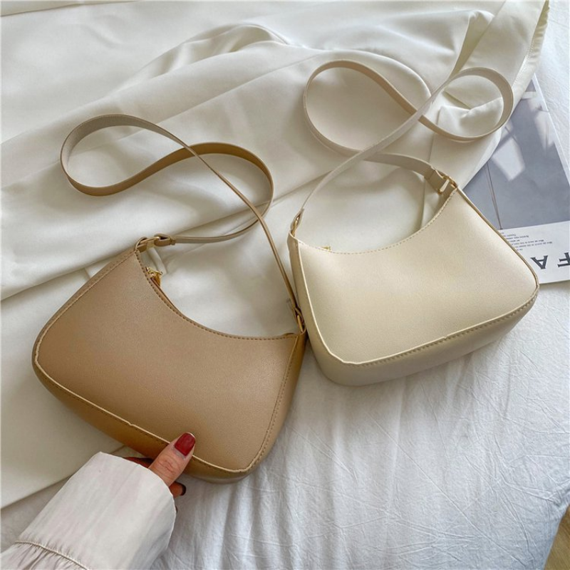 2024 New Women's Fashion Handbags Retro Solid Color PU Leather Shoulder Underarm Bag Casual Women Hobos Handbags
