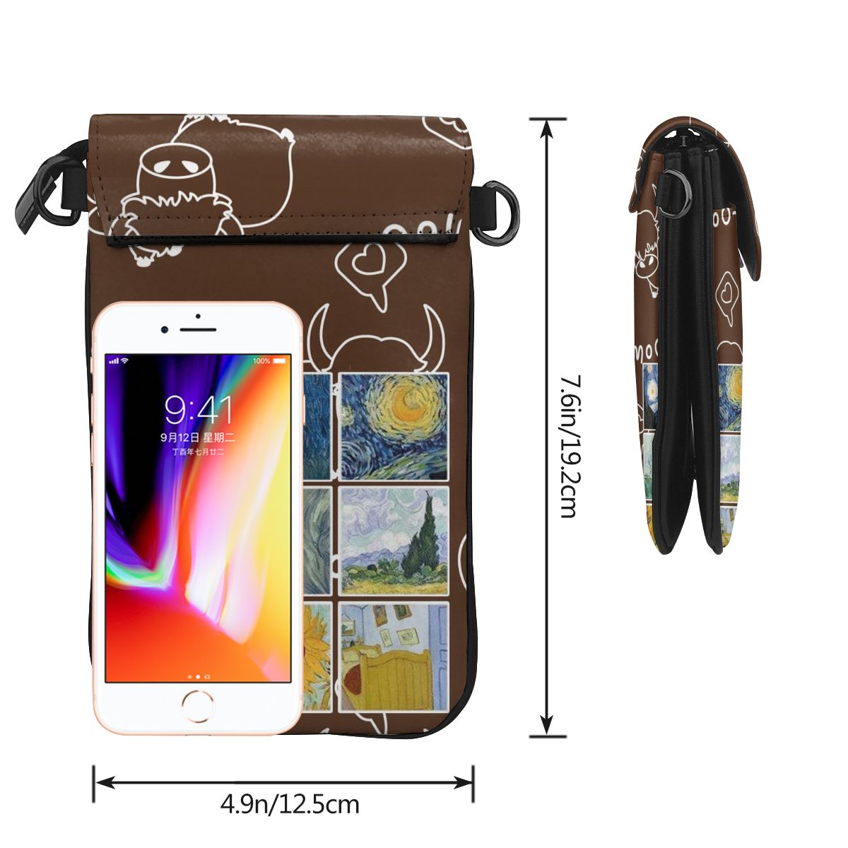 Personality Van Gogh Graphic Shoulder Bags for Women 2021 Leather Strap Casual Small Cell Phone Bag Soft PU Crossbody Handbags