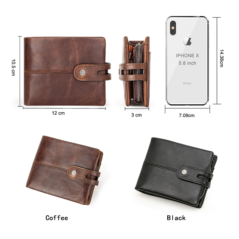 CONTACT'S Genuine Leather Wallets for Men Short Bifold Casual Men Wallets RFID Card Holder Coin Purses Money Clip Men's Wallet
