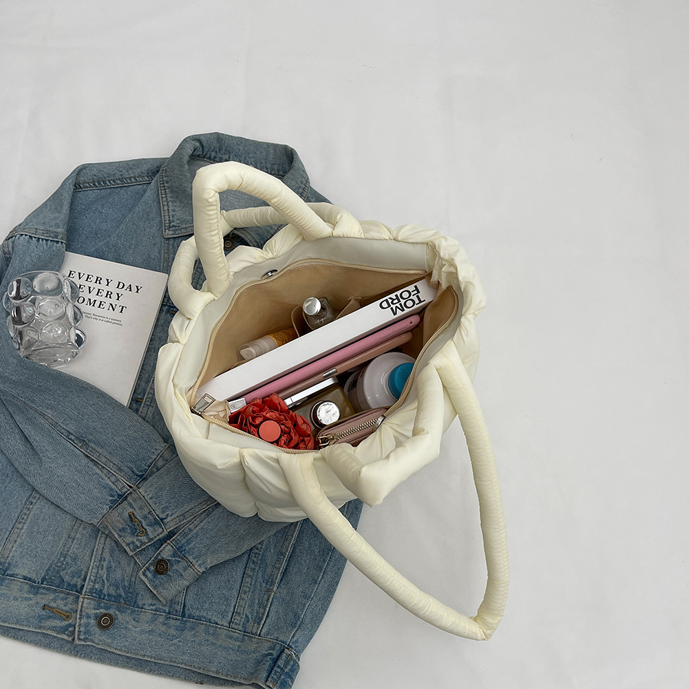 Quilted Puffer Tote Bag for Women Cotton Down Padded Shoulder Bag Winter Shopper Handle Bag Puffy Handbag Purse 2024 Women's Bag