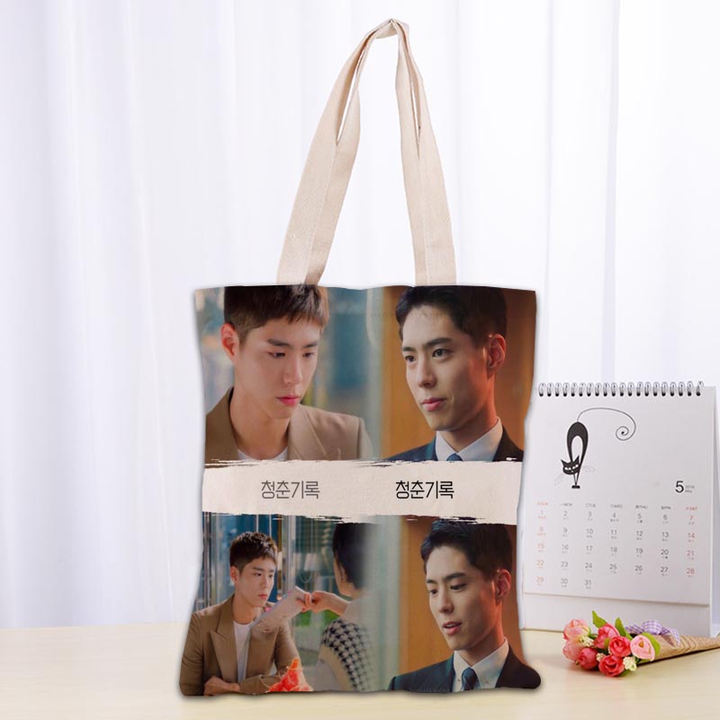 K-Drama Record of Youth Park Bo Gum Tote Bag Cotton Cloth Shoulder Shopper Bags for Women Eco Foldable Reusable Shopping Bags