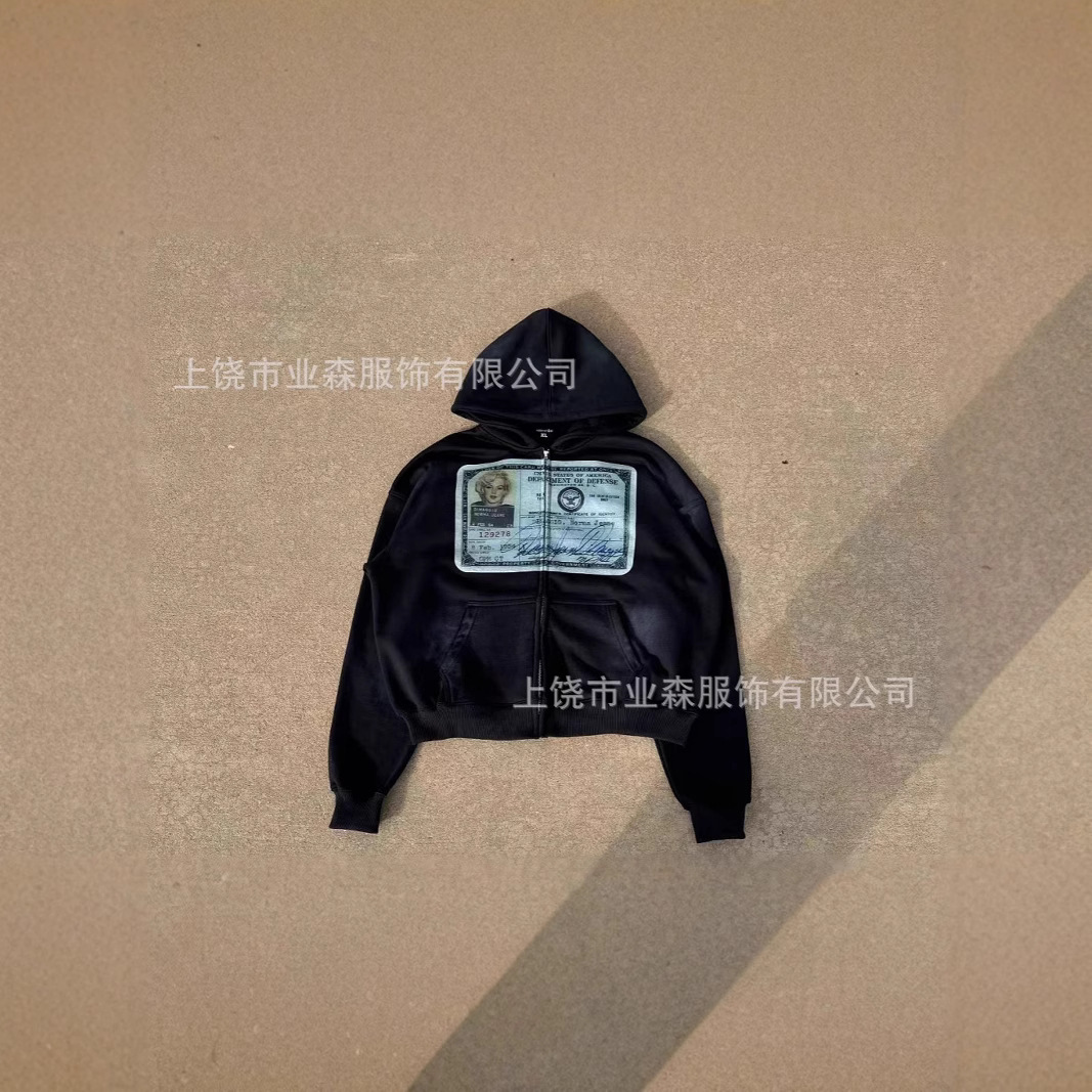 New dark loose retro style personalized American print hooded long sleeved pullover pocket hoodie designer trendy hoodie