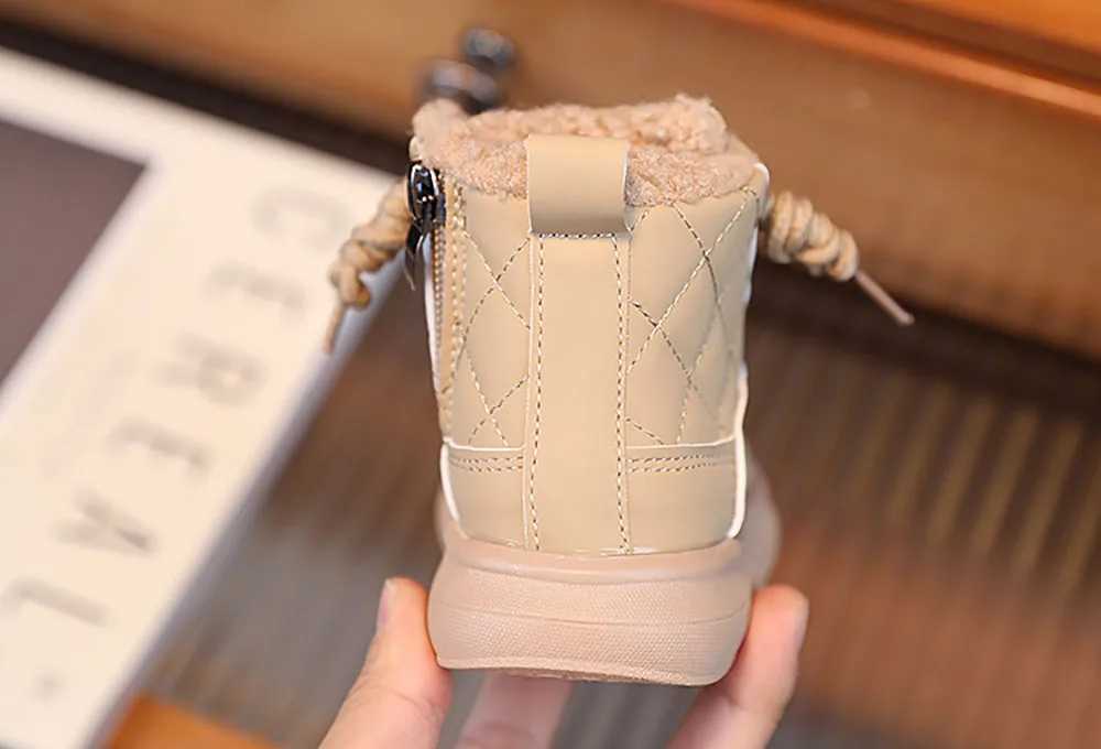 2024 Trend Fashion Winter Boots For Girls Korean Sle PU Leather Childrens Snow Boots Thick Warm Plush Shoes For Kids Faux FurXJ241206