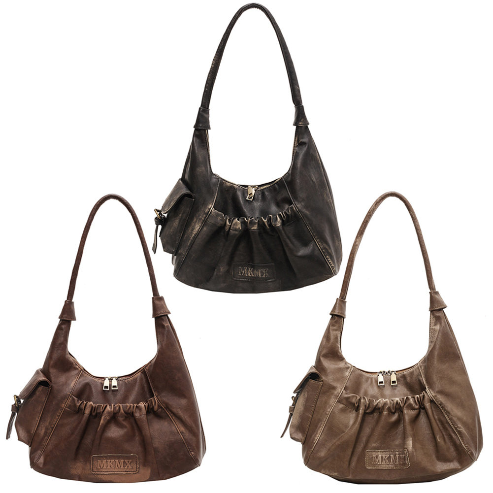 Women Vintage Underarm Bag PU Leather Luxury Armpit Purse Zipper Closure Simple Shoulder Purse Girls Outdoor Daily Bag