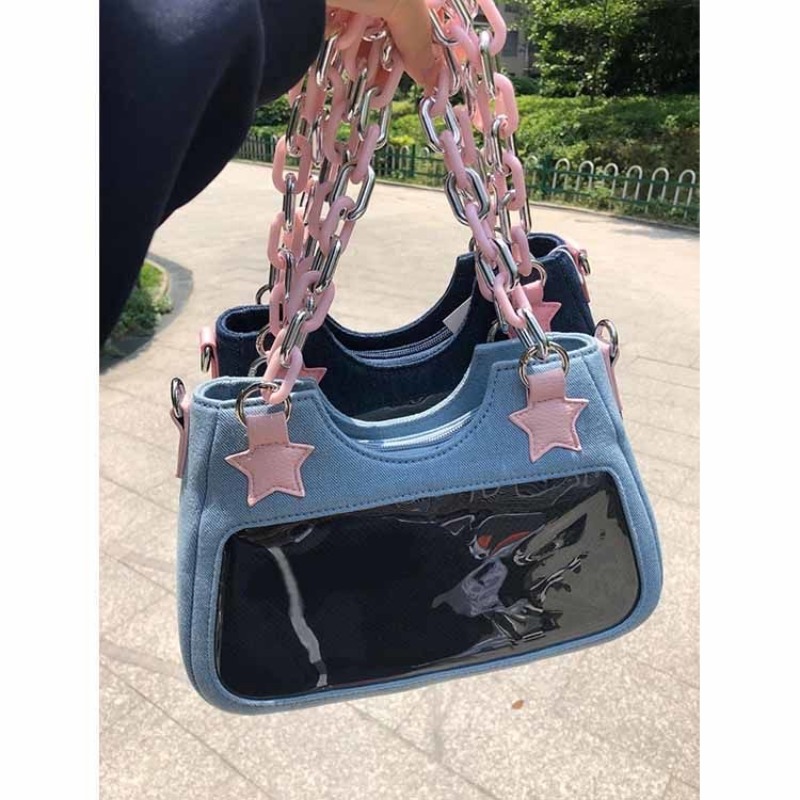 Y2k Star Chain Underarm Bag New Fashion Cool Dark Harajuku Style Denim Bag Pink Women's Bag Tote Bag Purses Handbags Baguett