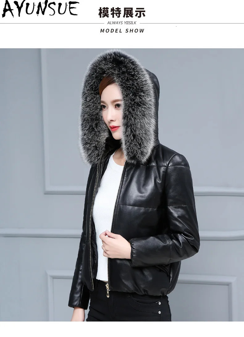 AYUNSUE Sheepskin Puffer Jacket Womens Coat Winter Coat Leather Jacket Fox Fur Collar Casaco 241107