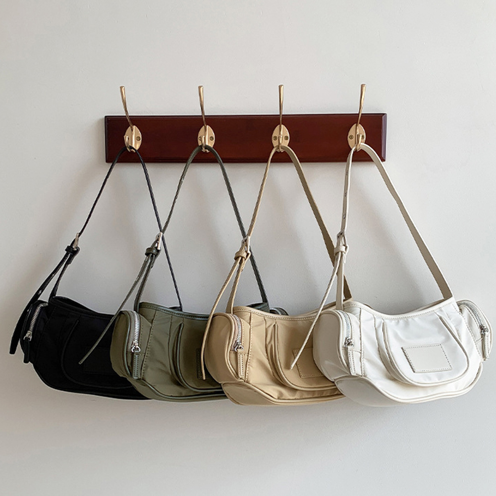 Women Single Shoulder Bag Large Capacity Nylon Underarm Bag Simple Tote Purse Adjustable Strap Multi-pocket for Outdoor Party