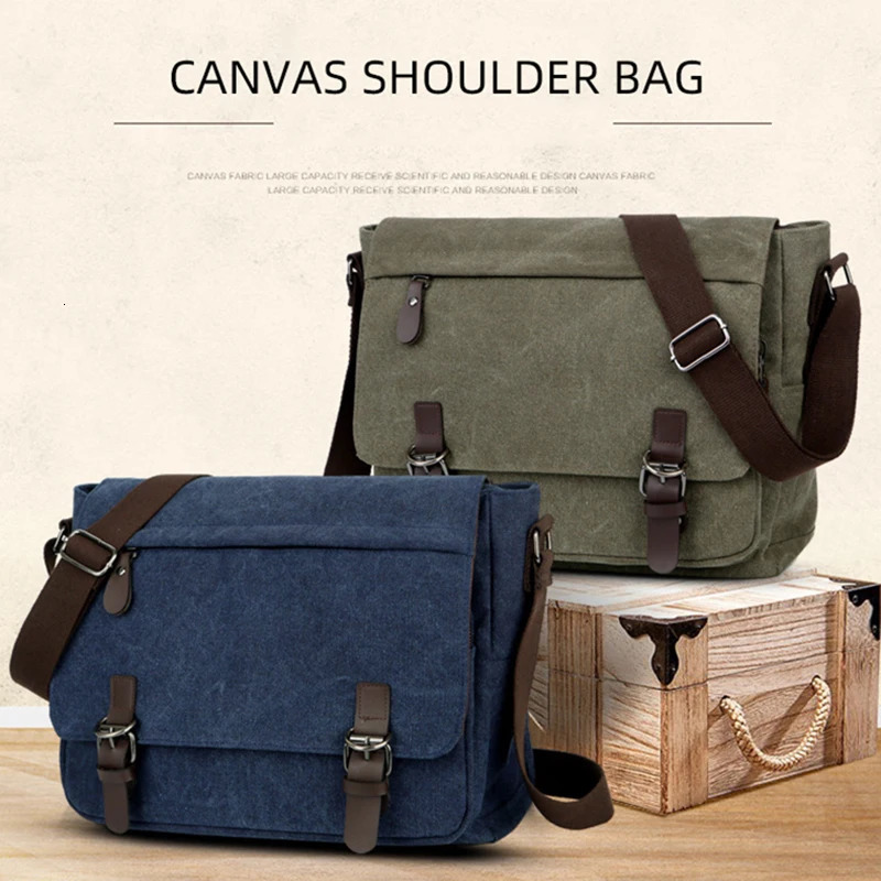 Messenger Bag Men Business Portable Shoulder Canvas Crossbody Pack Retro Casual Office Satchel Travel Bags Kit Vintage Y75A 241106