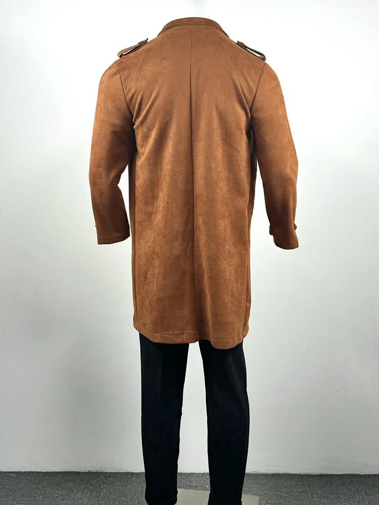 2024 Outdoor Male Double Breasted Suede Jackets Winter Fashion Notch Collar Straight Long Coats Mens Casual Long Sleeve Outwear 241107