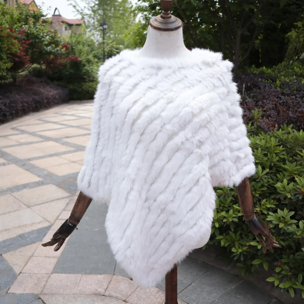 ZDFURS * Winter Knitted Natural rabbit fur Poncho Fashion Rabbit Fur Shawl Genuine Rabbit Fur warps Women Fur Poncho 241107
