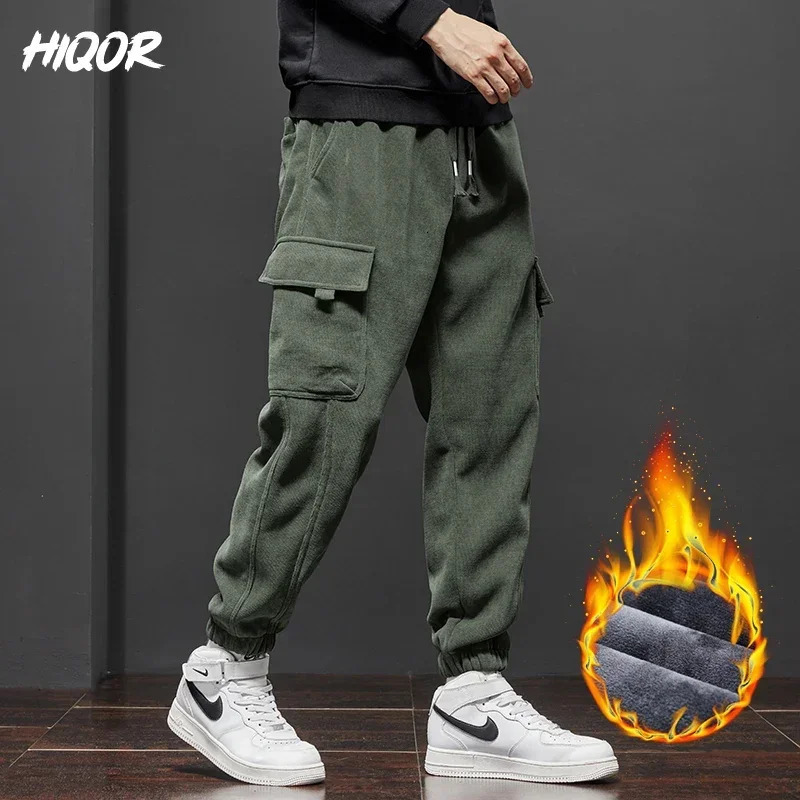 HIQOR Winter Mens Fleece Warm Casual Pants Jogging Sweatpants Male Harajuku Y2k Loose Streetwear Harem Trousers for Men 241104