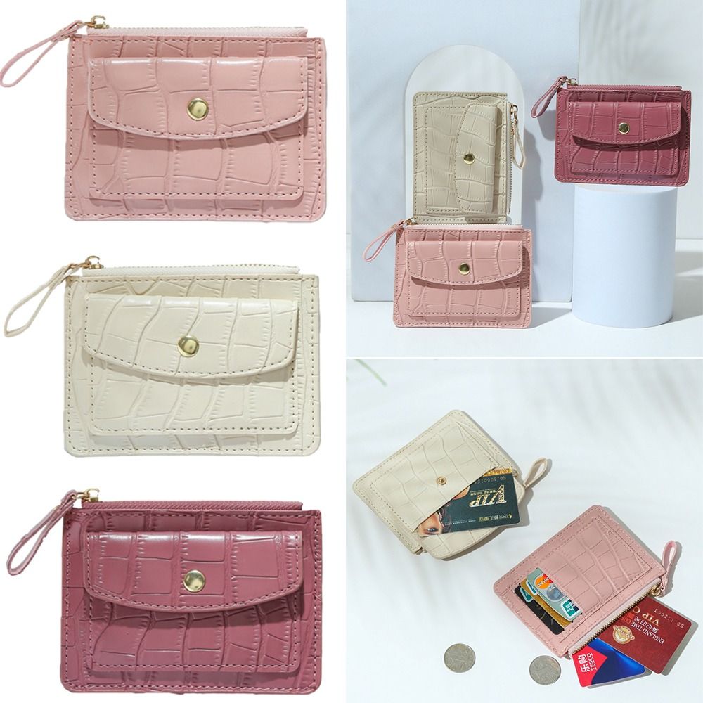 Women Fashion Solid Color PU Leather Mini Coin Purse Wallet Crocodile Pattern Credit Card Holder Bags