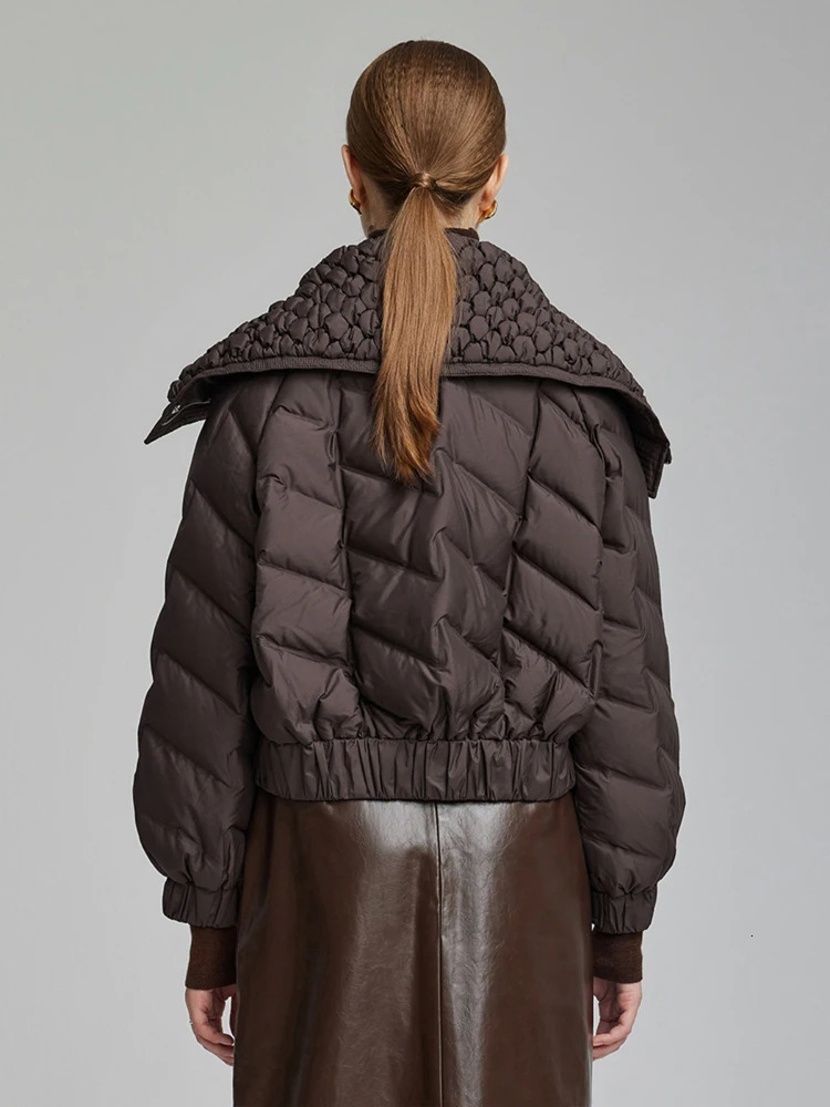 n a large collar down jacket for womens winter fashion oversized short cushioned jacket for womens outerwear elegant brown INKEO DJ062 241107