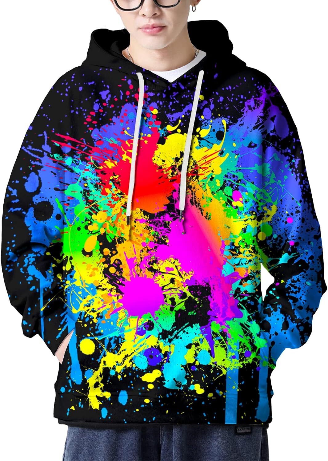 Hoodie for Mens Womens Men Women 3D Hooded Hoodies Fashion Long Sleeve Pullover Hooded Sweatshirt Top with Pocket Graphic Trendy colored patterns