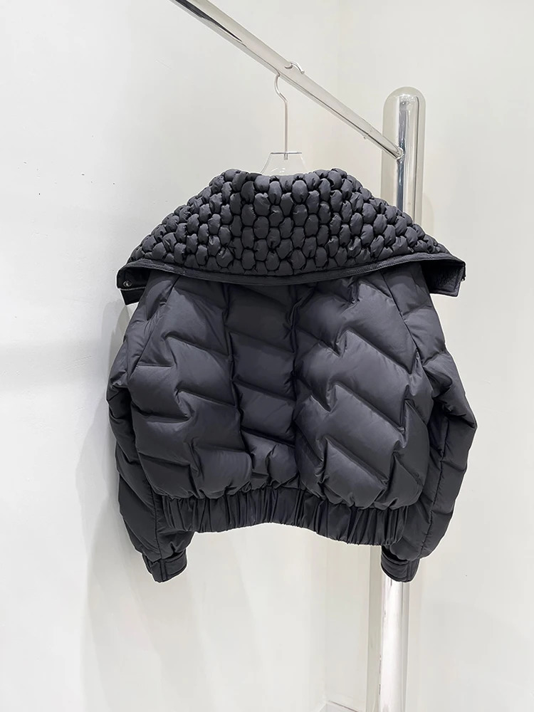 n a large collar down jacket for womens winter fashion oversized short cushioned jacket for womens outerwear elegant brown INKEO DJ062 241107