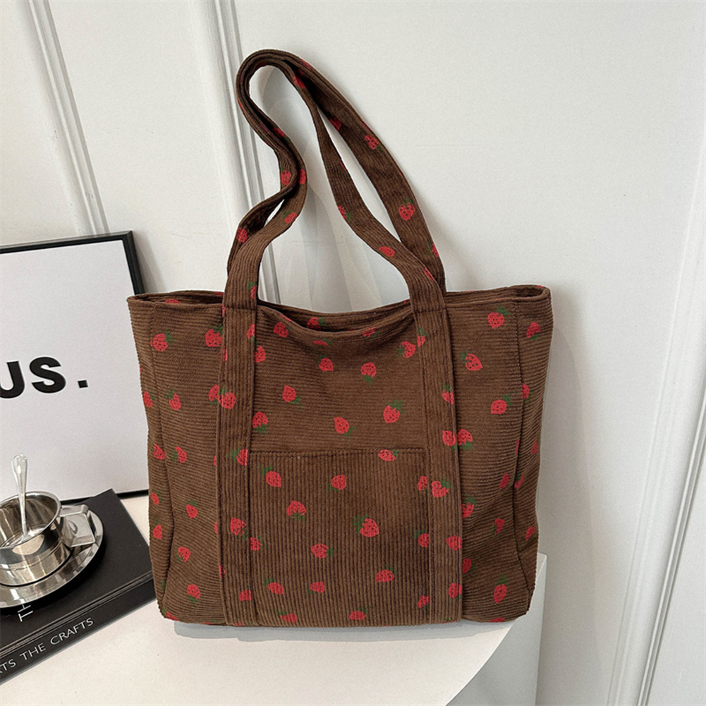 Strawberry Print Daily Handbag Cute Women Tote Bag Stylish Commuting Bag Sweet Style Large Capacity for Outdoor Travel