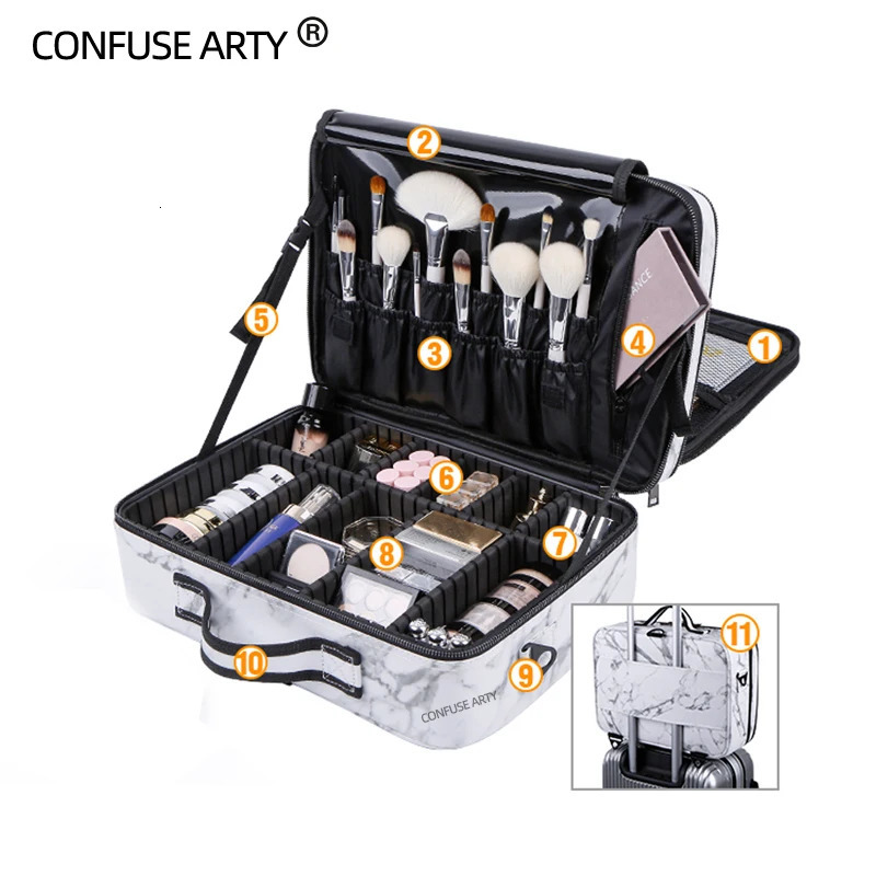 Marble Pattern Makeup Bag Large Capacity Professional Travel Storage Eyebrow Makeup Toolbox 241106
