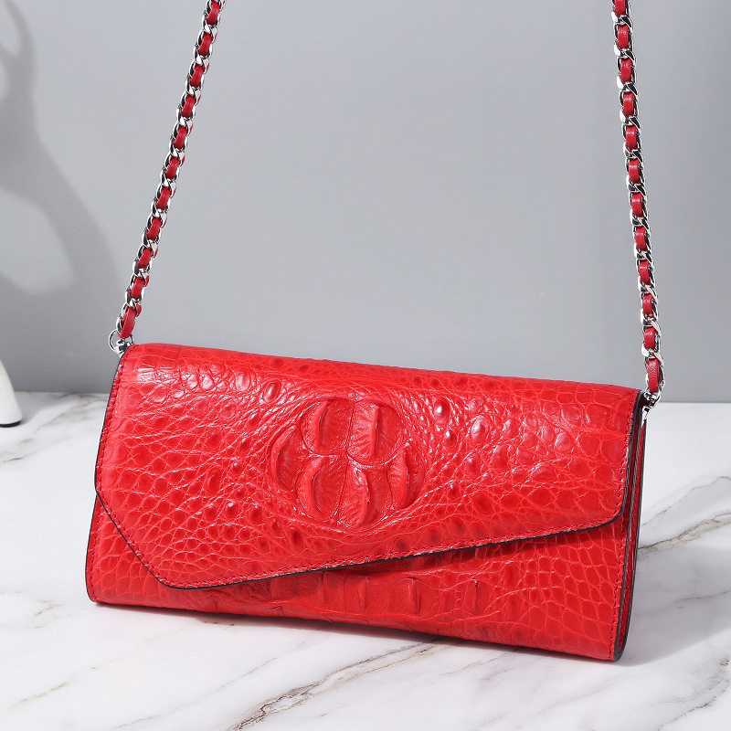 Authentic Crocodile Skin Women's Envelop Purse Genuine Real Alligator Leather Lady Phone Clutch Bag Female Cross Shoulder Bag