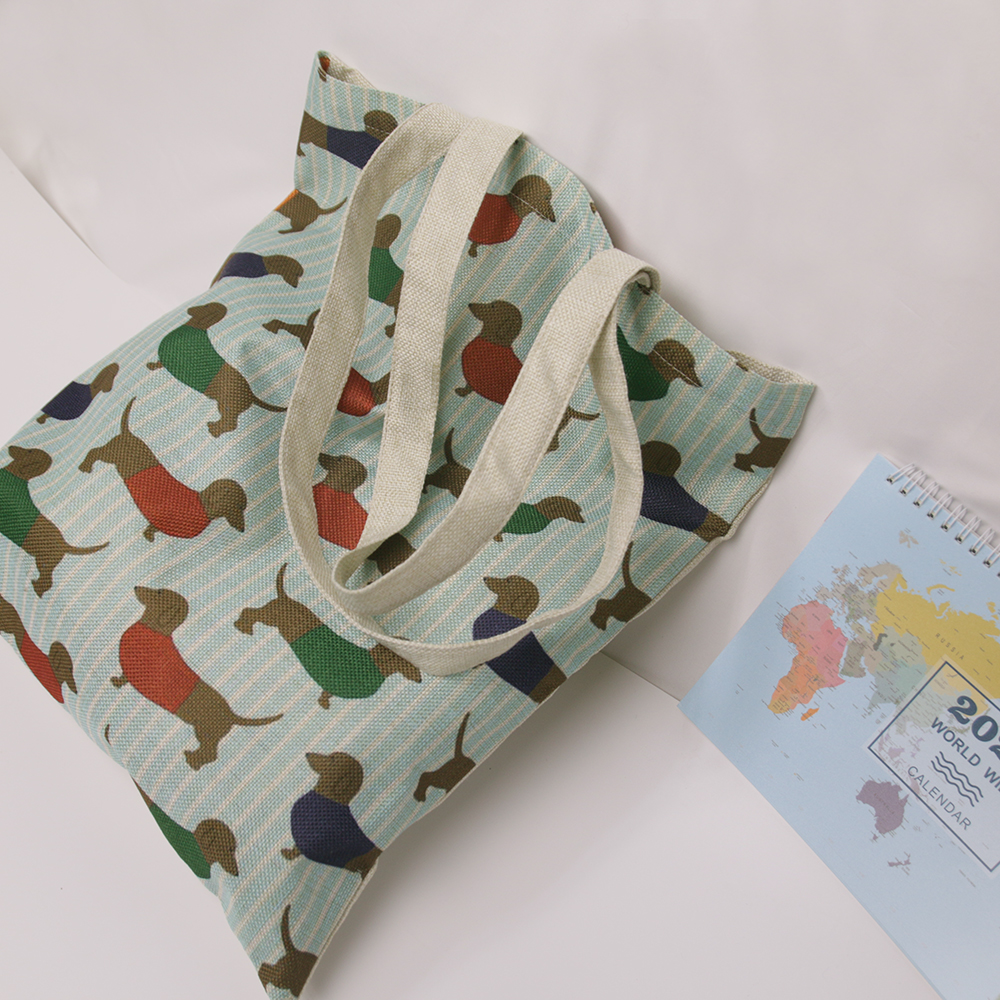 Cute Dogs Printed Linen Cotton Tote Eco Bag Daily Use Reusable Shoulder Bags Dropshipping