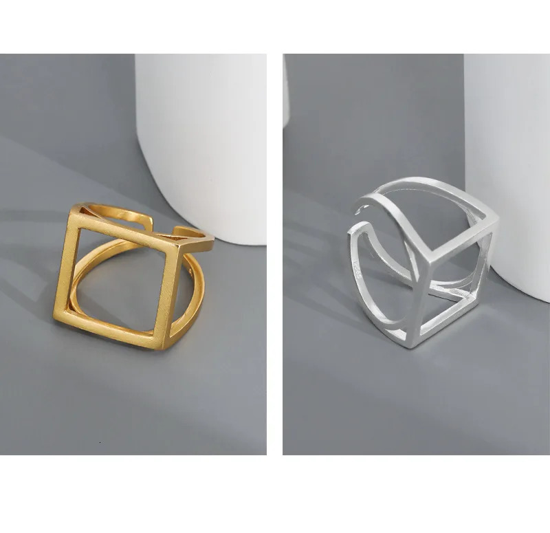 F. I.N.S Customized Minimum Thin Hollow Square S925 Pure Silver Open Ring Simple Geometric Line Wedding Exquisite Jewelry 241106