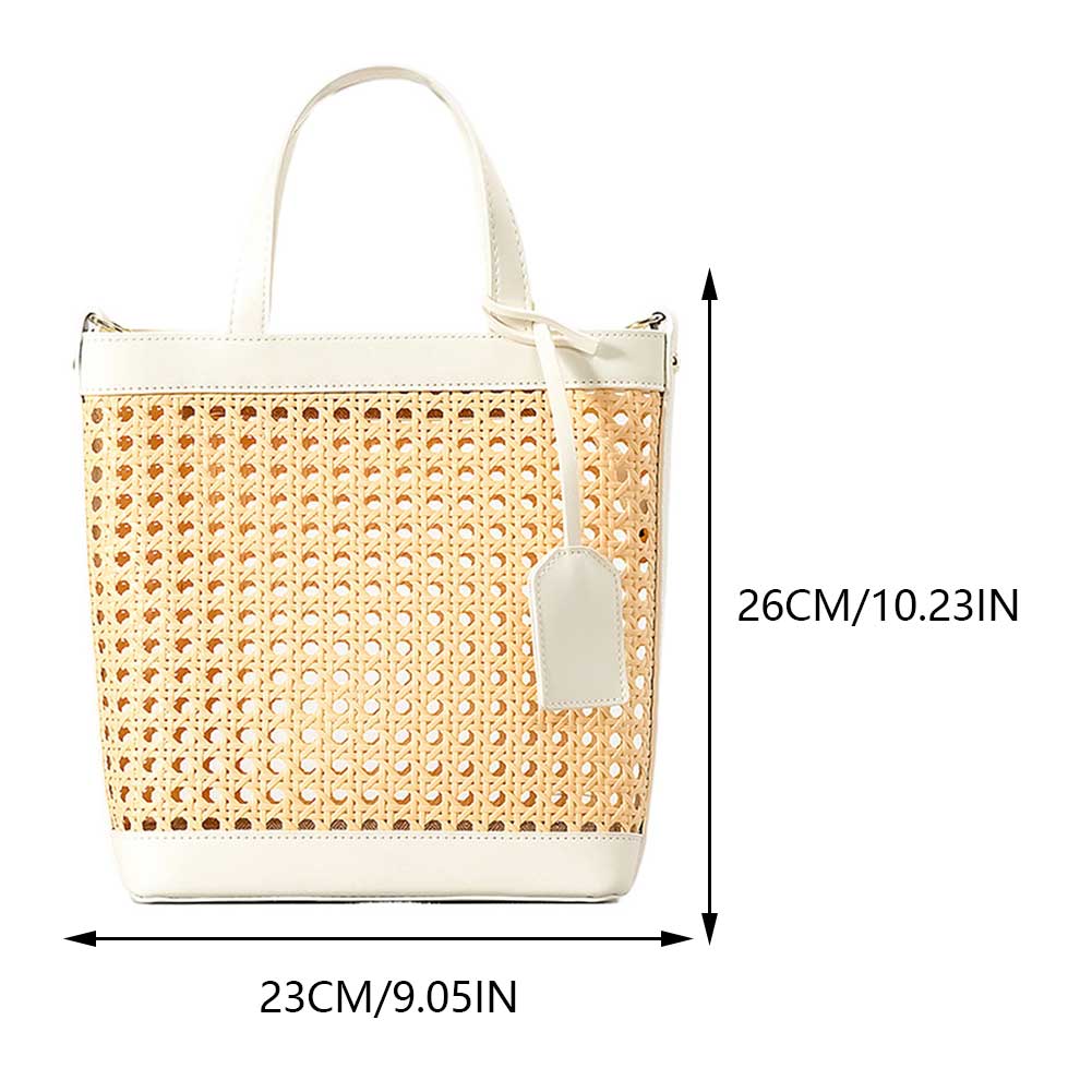 Women Rattan Tote Bag Patchwork Crossbody Bag Adjustable Strap Hollow Out Messenger Bag Zipper Closure for Party Vacation