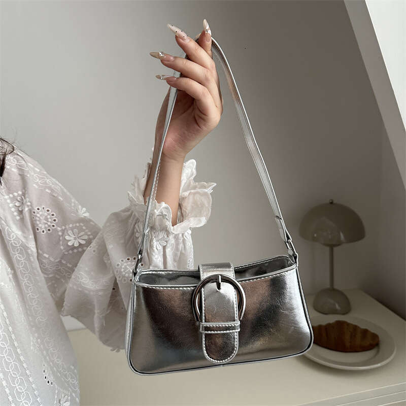 Advanced and stylish, niche silver handbag for women 2024 new summer versatile single shoulder underarm bag, crossbody small square bag