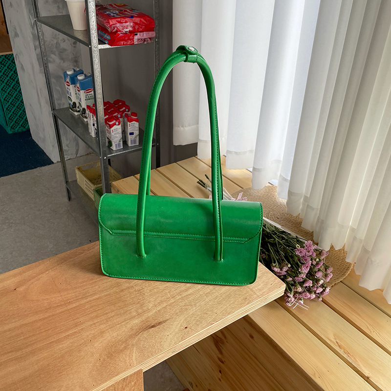 Solid Colour PU Leather Shoulder Bag for Women 2023 Retro Design Ladies Underarm Bag Square Handbag and Purse Sac A Main Femme