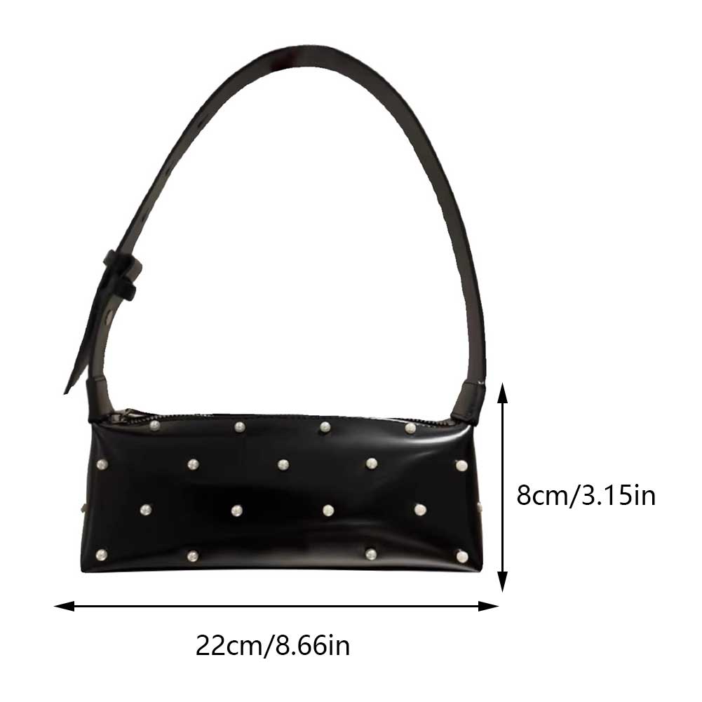 Women Simple Tote Handbag Versatile Adjustable Strap Pearl Armpit Bag PU Leather Underarm Handbag Ladies Commuting Zipper Bag