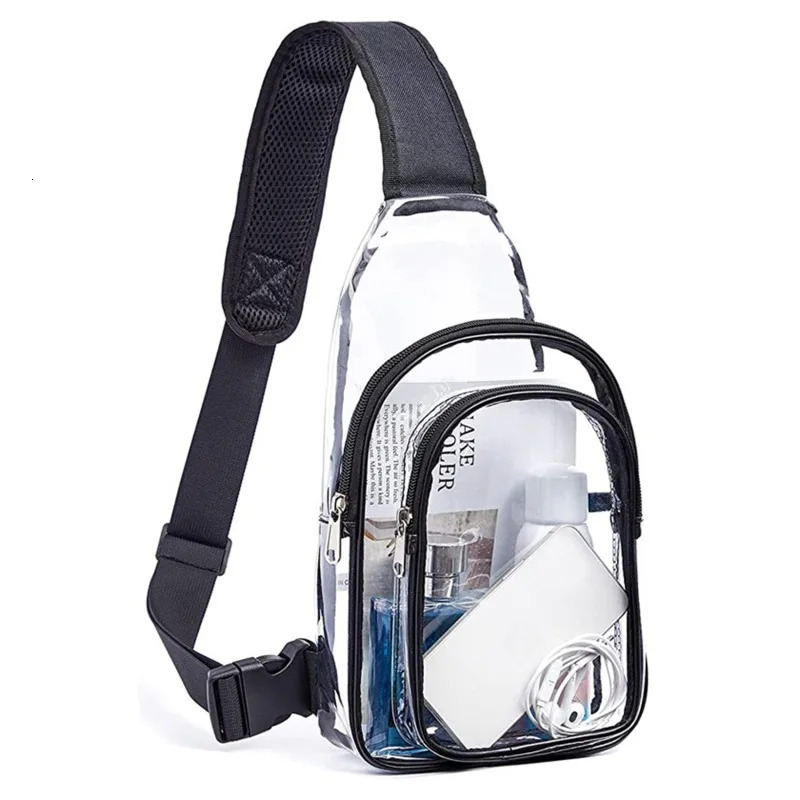 Leisure transparent chest bag womens waterproof transparent PVC cross body travel bag outdoor sports mobile phone sling shoulder bag 241106