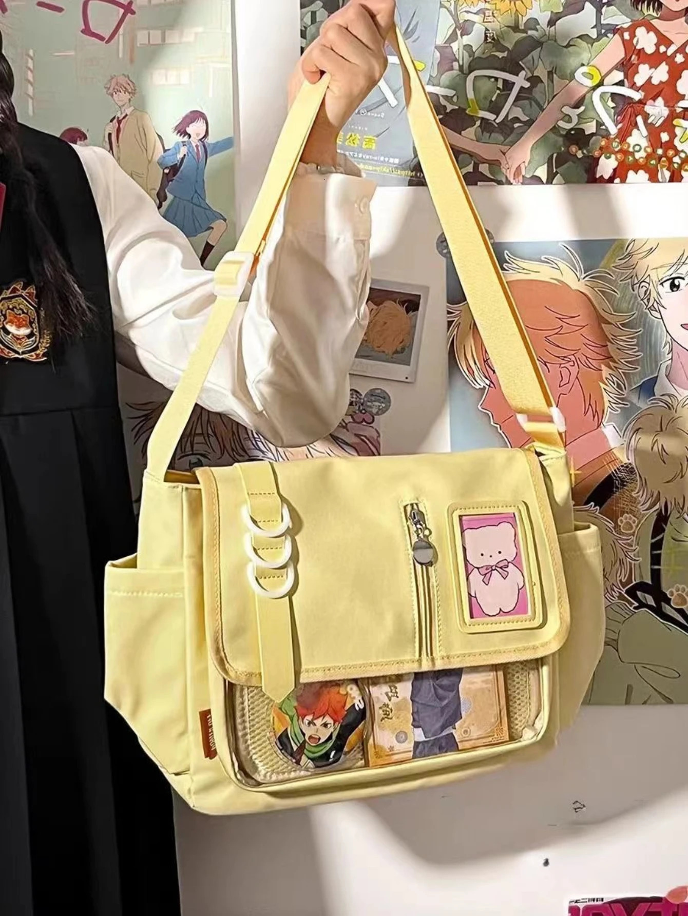Y2K Japanese Harajuku Youth School Bag 2024 Transparent Itabag Cross Body Bag DIY Badge Display Board Ita Bag 241106