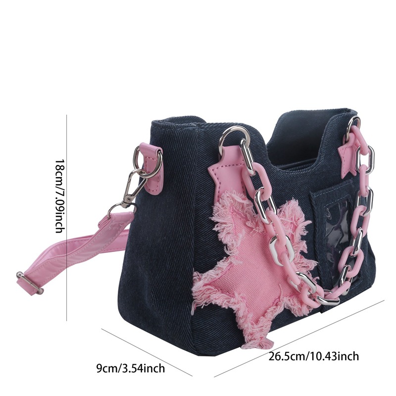 Vintage Star Handbags for Women Fashion Shoulder Underarm Bag Ladies Denim Y2k Bag Female Purses Cool Bag