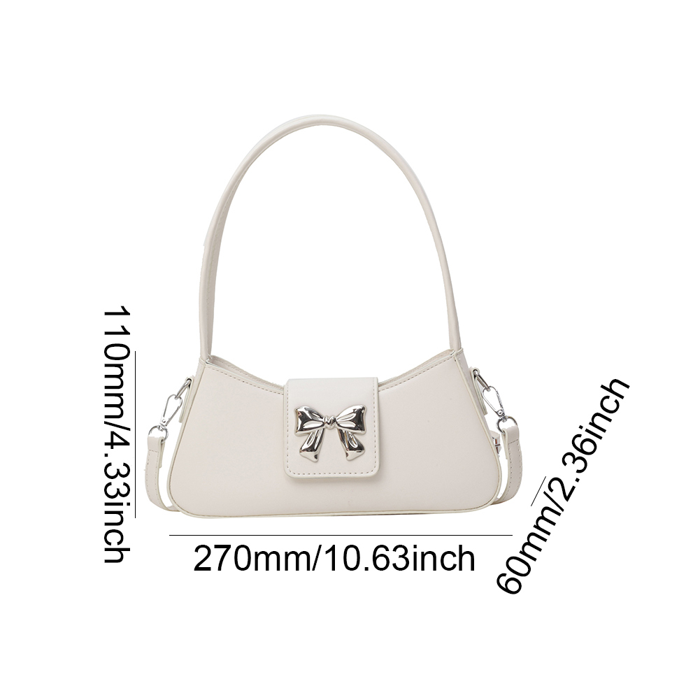 Women Small Commuting Bag Large Capacity PU Bow Underarm Bag Simple Armpit Bag Solid Color Adjustable Strap for Outdoor Travel
