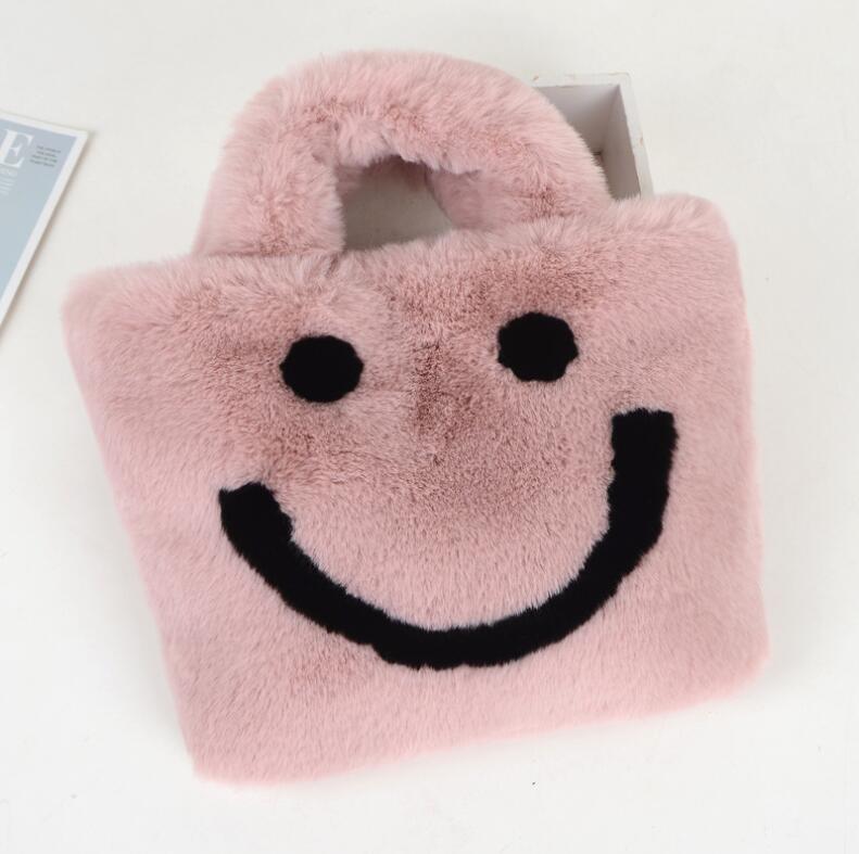 Women's Soft Plush Handbag Fashion Autumn Winter Pink Cartoon Plush Shoulder Messenger Bag Cute selling cute smiley bag femme