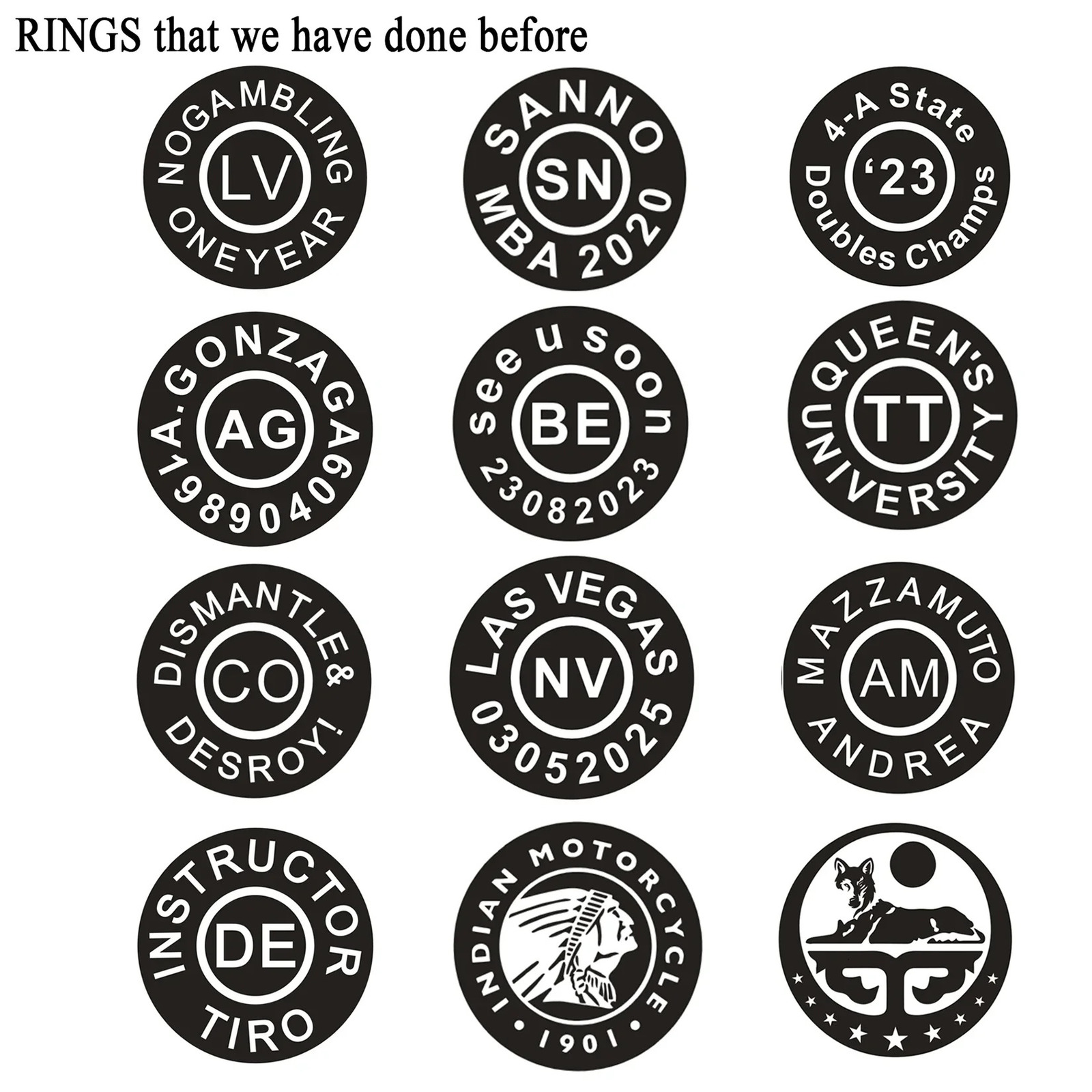 U7 Personalized Circular Laser Carving Logo Ring Black Surface Stainless Steel Name Union Team Family Grade Ring Customized Jewelry 241106