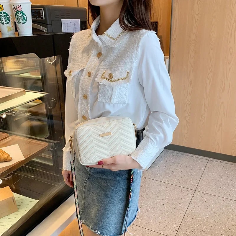 Single Shoulder Bag Fashion PU Material Exquisite Trendy Design Sense Printed Shoulder Strap Small Square Bag