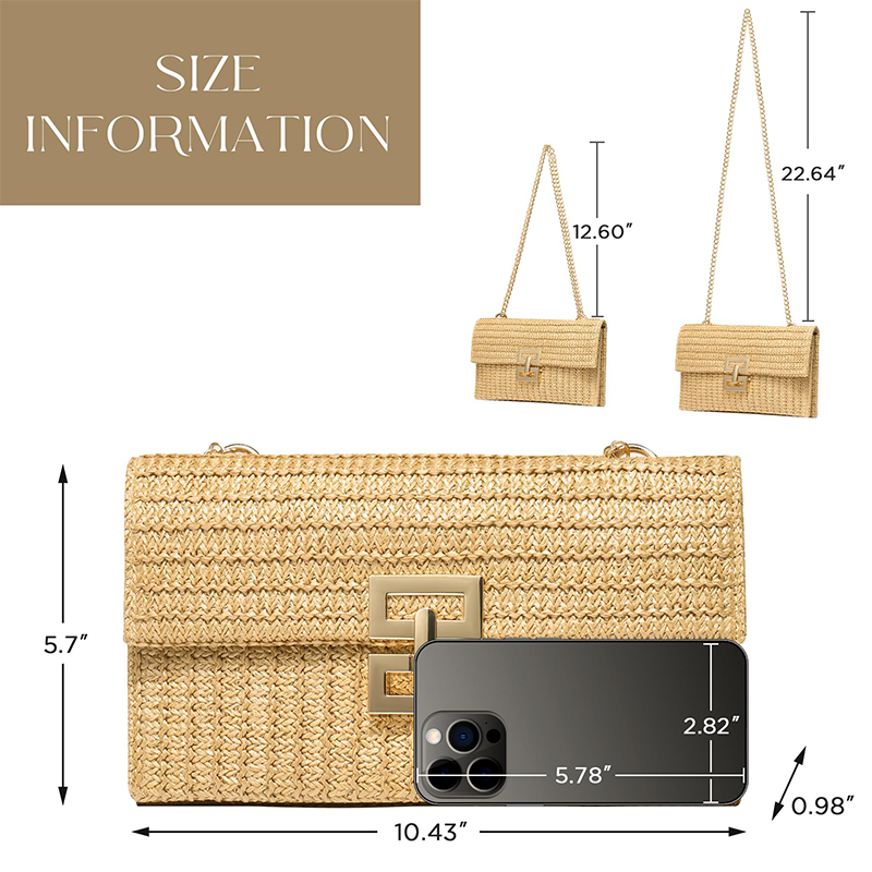 Envelope Straw Handbag for Women Trend 2024 Summer Beach Hand-Woven Shoulder Bags Chain Messenger Purse Wallet sac de luxe femme