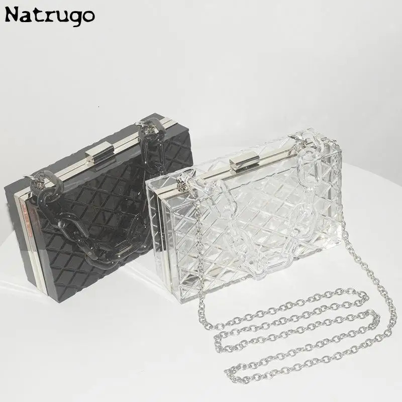 transparent acrylic bags fashionable black clutch bags with chains cross shaped bags for womens parties evening bags transparent bags 241106