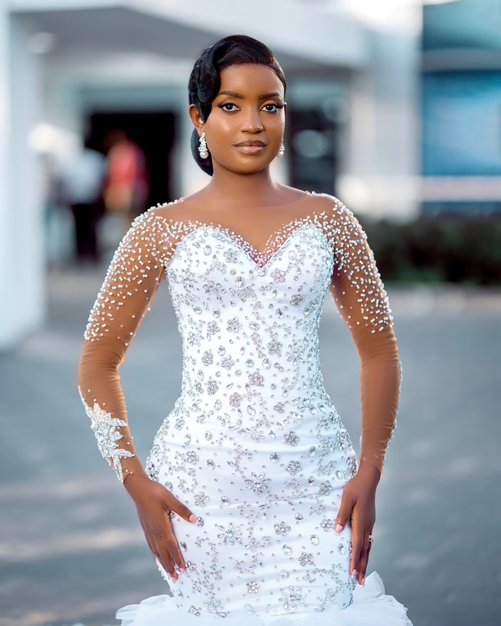 Customized Arabic Aso Ebi Plus Size White Mermaid Wedding Dresses Beaded Crystals Tiers Organza Bridal Gowns Dress