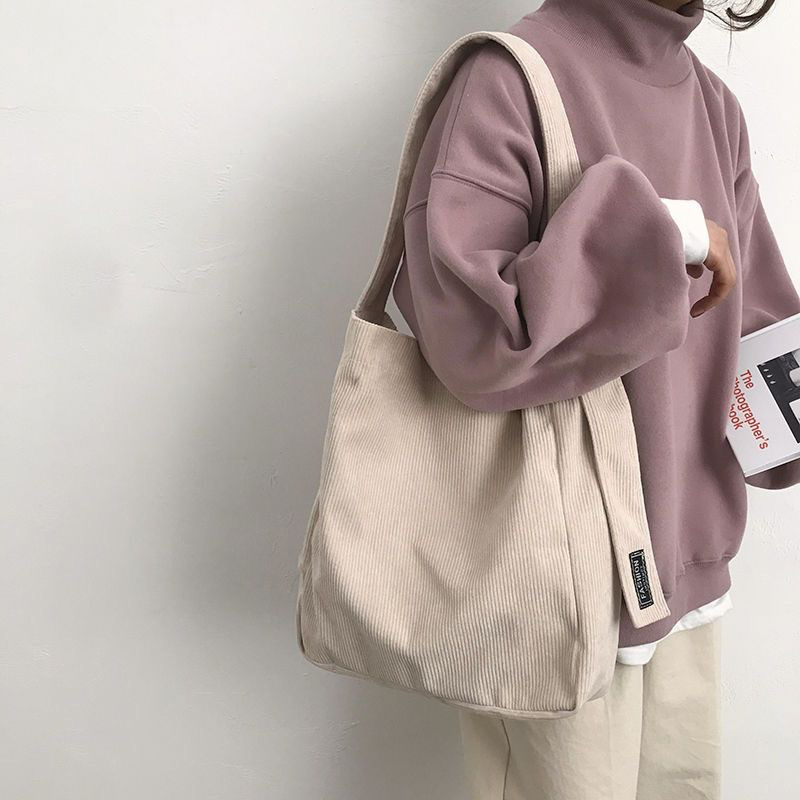 Retro Multifunctional Shoulder Bag Large Capacity Corduroy Shoulder Bag Fashion Portable Travel Canvas Bag