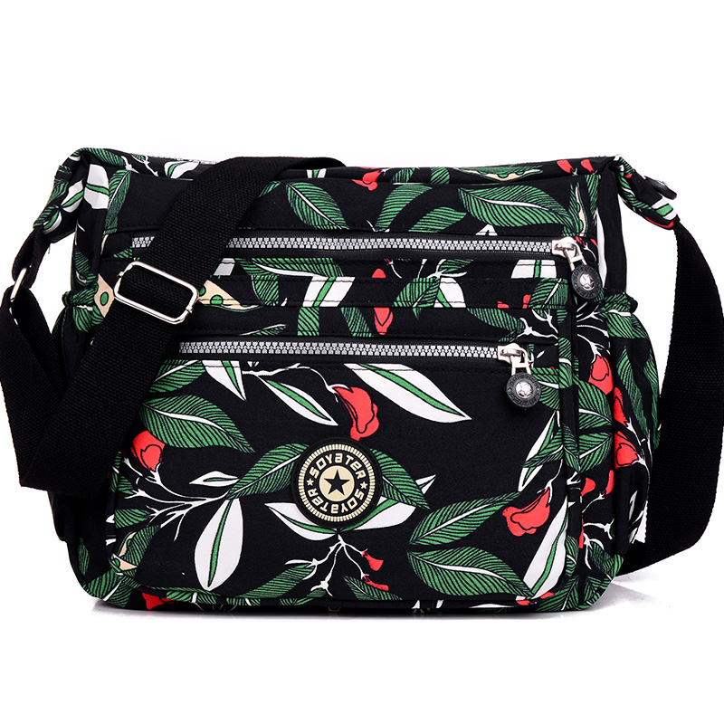 Bolso de hombro de tela de moda para mujer, bolso cruzado de nailon impermeable con estampado floral y cremallera, estilo preppy