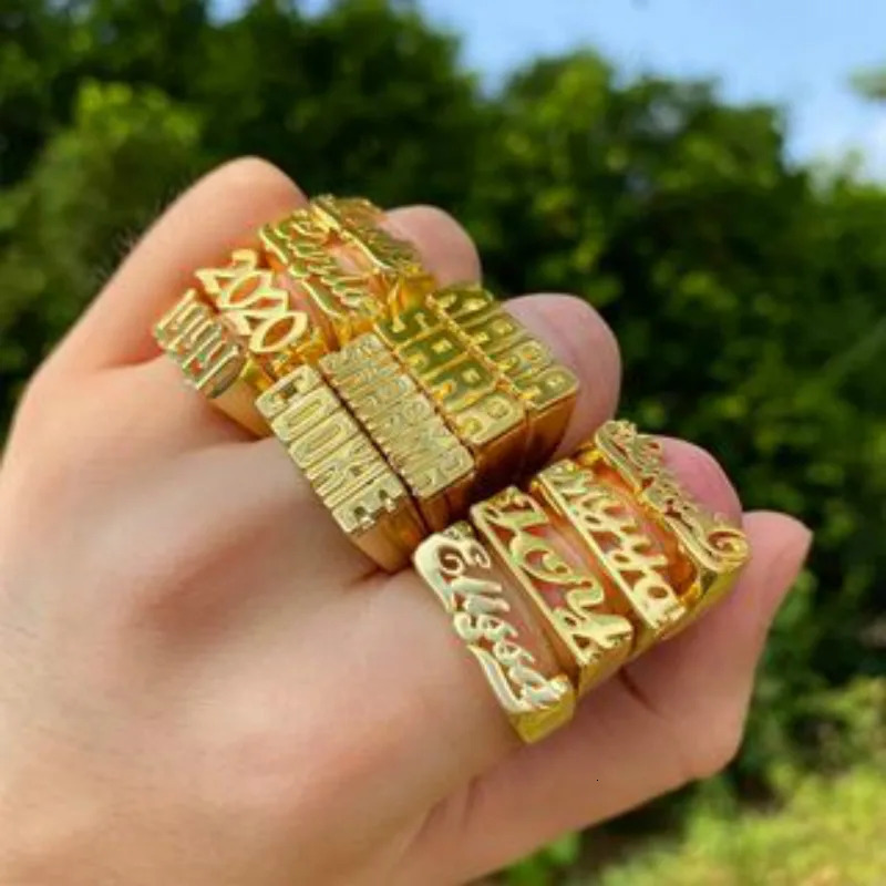 Customized personalized hip-hop womens ring personalized mens punk letter name ring stainless steel jewelry gift 241106