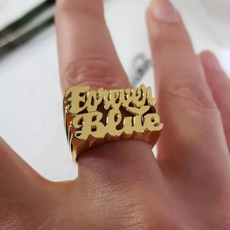 Personalized name ring personalized letter gold plating personalized carving two finger name ring 241106