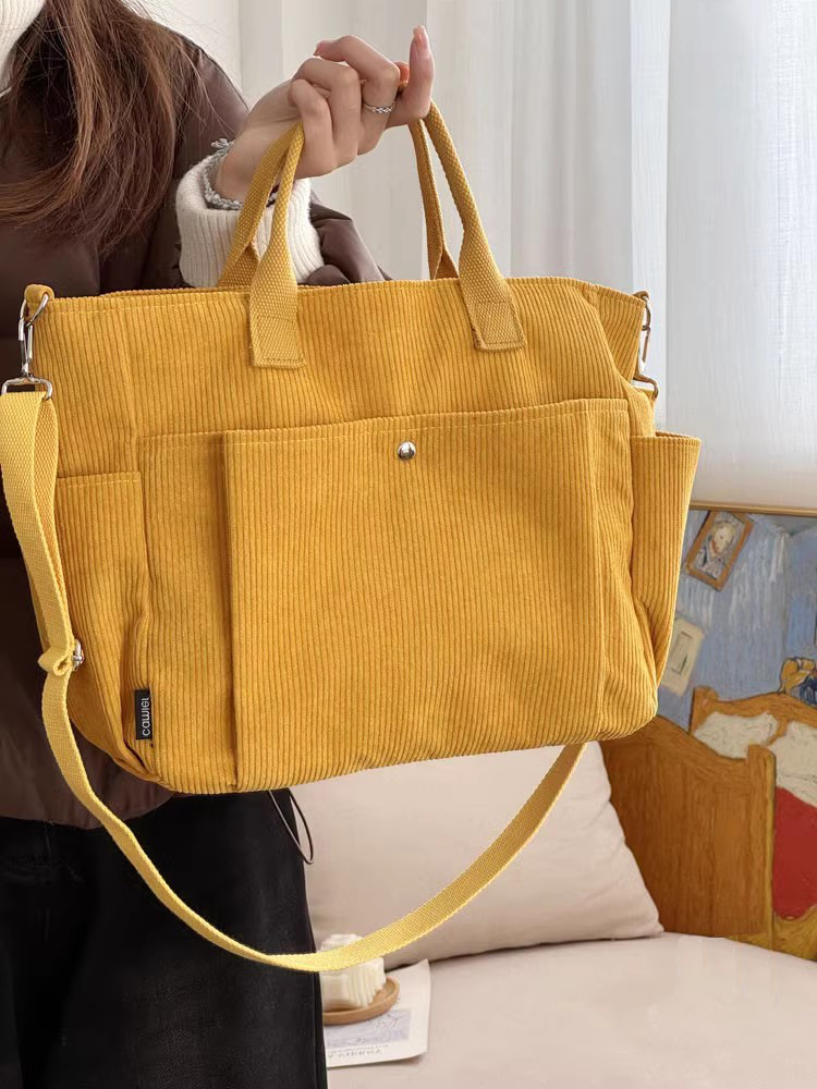 Hylhexyr Square Thickened Corduroy Handheld Shoulder Bag Solid Color Shopping Bags Female Student Leisure Handbag