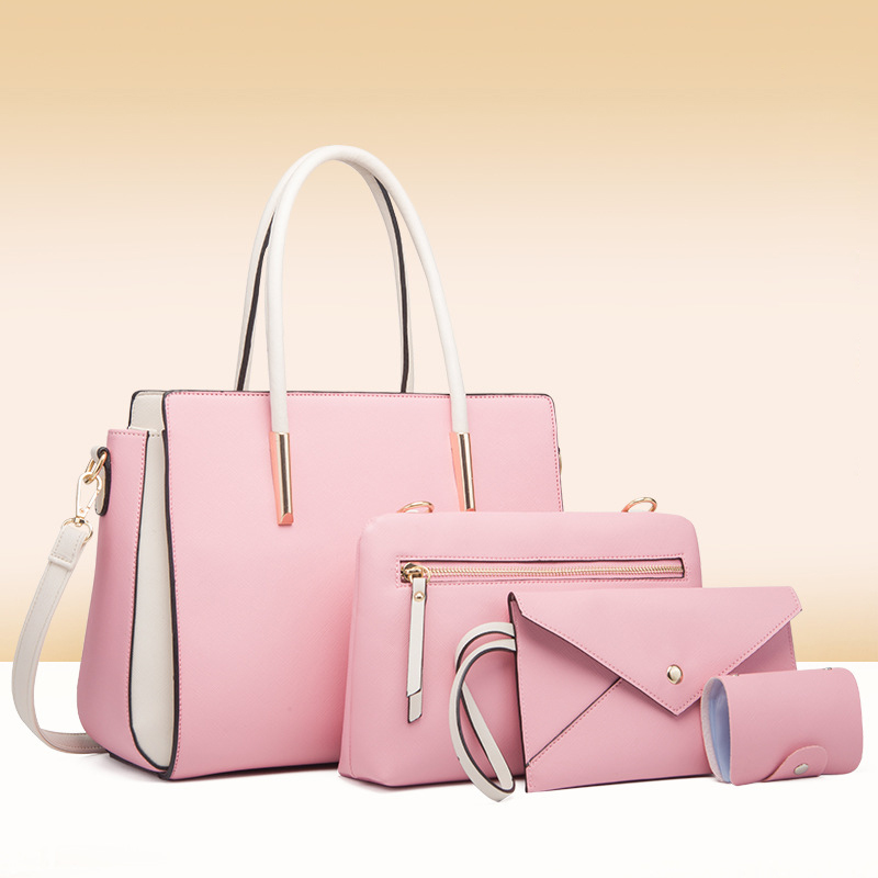 Women's 4Pcs Composite Bag Fashion Shoulder Bags PU Soft Leather Solid Color Zipper Closure Crossbody Bags Female Casual Handbag