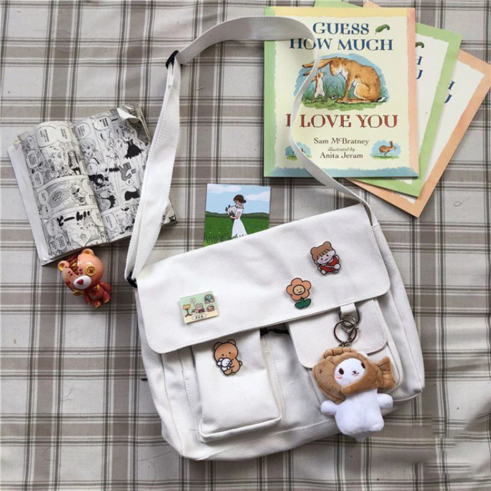 Japanese Harajuku Cute Retro Girl Messenger Shoulder Bag Canvas Student School Female 241106