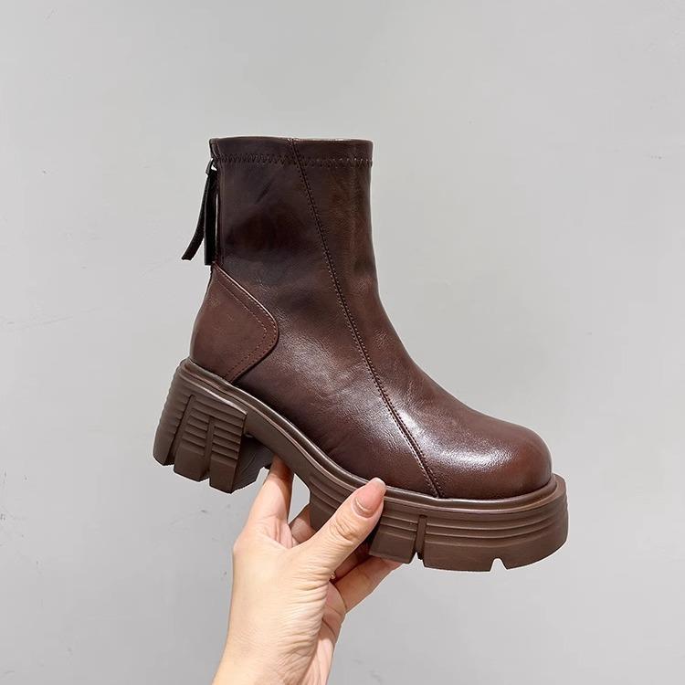 Minimalist Front Lace-up Combat Boots 5Cm Chunky Heel Platform Women Boots British Style Thick Sole Increase Height Casual Boots R241107