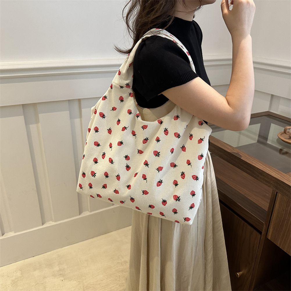 Women Strawberry Pattern Handbag Large Capacity Canvas Simple Shoulder Bag Strawberry Shoulder Handbag Girls Shopper Bag