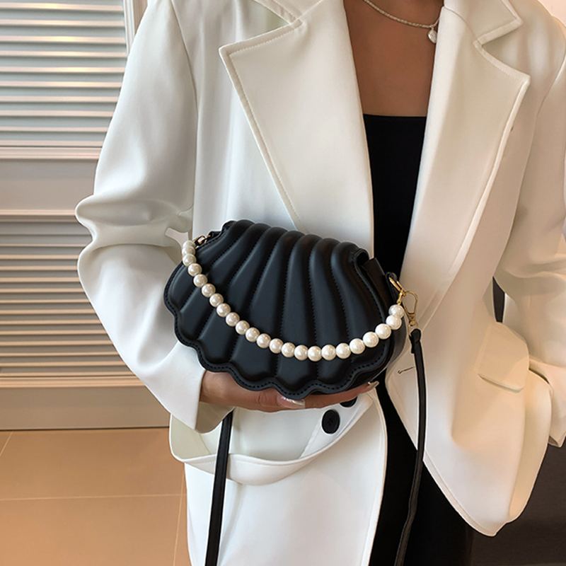 Bag Women Soft PU Leather Shoulder Cross Hand bag Sea Shell Pearl Chain Small Clutch Party Lady Armpit Aesthetic Fashion Bags