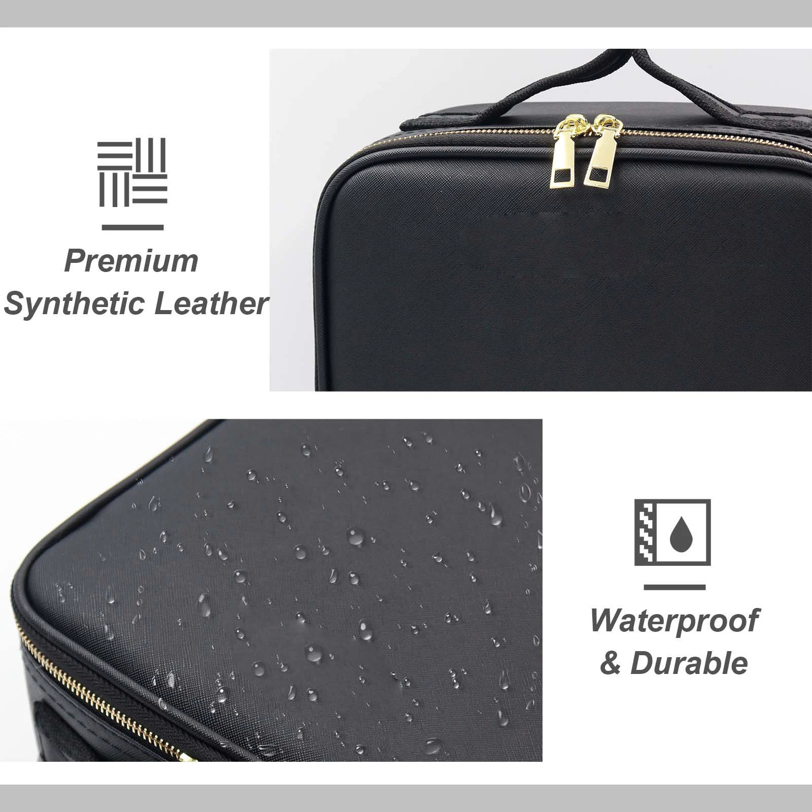 Travel makeup bag with LED light mirror adjustable divider and detachable 10x magnifying glass 241106