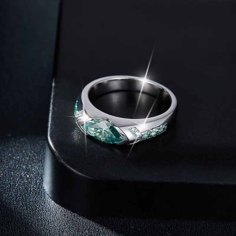 ring 1.0CT VVS1 lake blue marquis shaped S925 silver ring 241106
